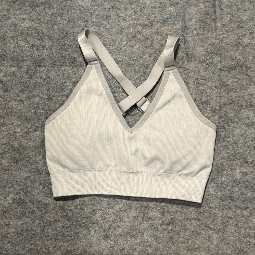 AYBL Animal Seamless Sports Bra Womens XS Grey V-Neck Adjustable Straps Gym Girl
